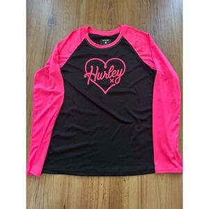 Hurley Girls Rashguard UPF 50+ Black Pink Long Sleeve Swim Top